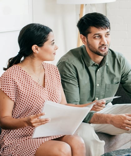 Clients talk to a representative of the company