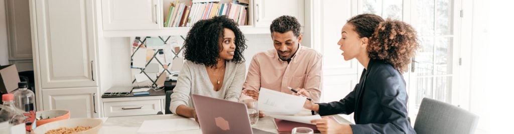 Clients talking to a representative of the company