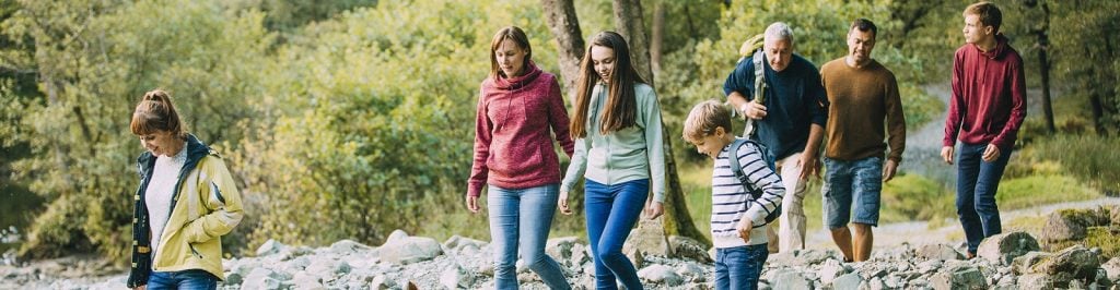 A family hiking in the mountains