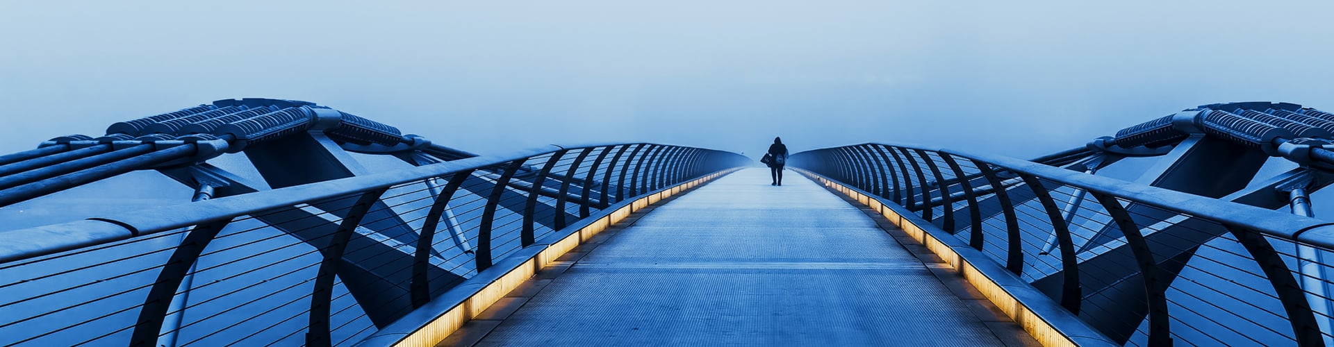 London's Millennium Bridge on a foggy morning-