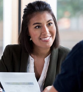 Woman smiling and talking