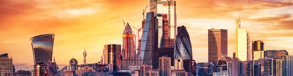 Sunset over London skyline