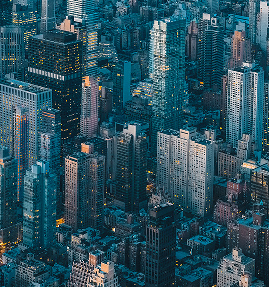 Aerial view of a city full of skyscrapers