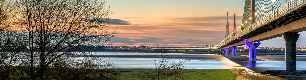 Suspension bridge at sunrise