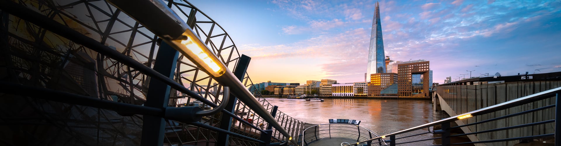 London sunrise focusing on The Shard Thames South Bank