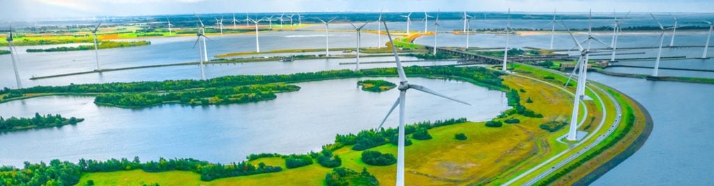 View of the lake and windmills