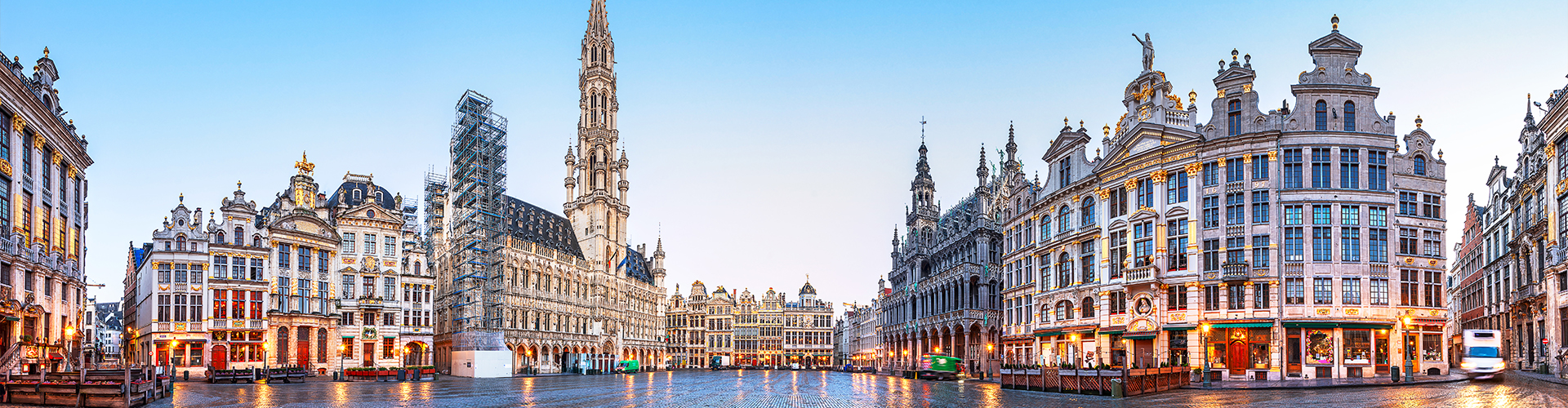 Panoramic shot of city square in Brussels, Belgium